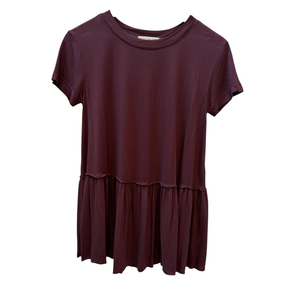 TRULY‎ MADLY DEEPLY Womens Burgundy Tiered Ruffle T Shirt Dress Size S Modal